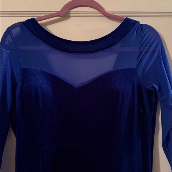 Vibrant Blue Velvet Ballroom Dress - Picture 4 of 4